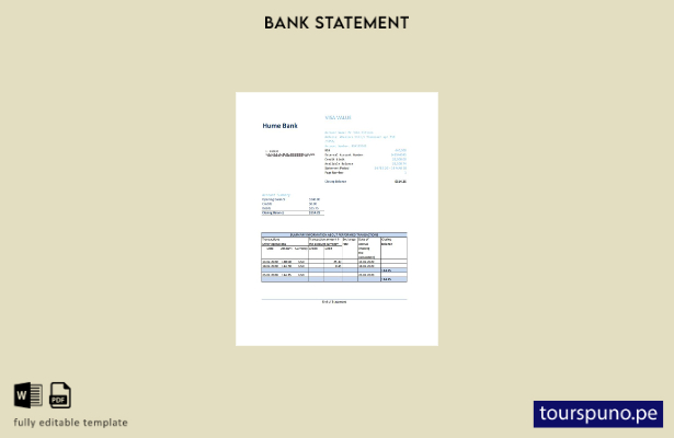 listo para imprimir plantilla de Excel de extracto bancario de Humebank de Austr